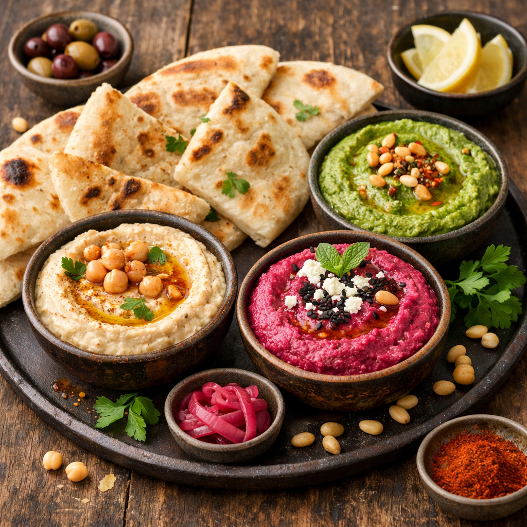 Hummus Trio mit Ofenfladen