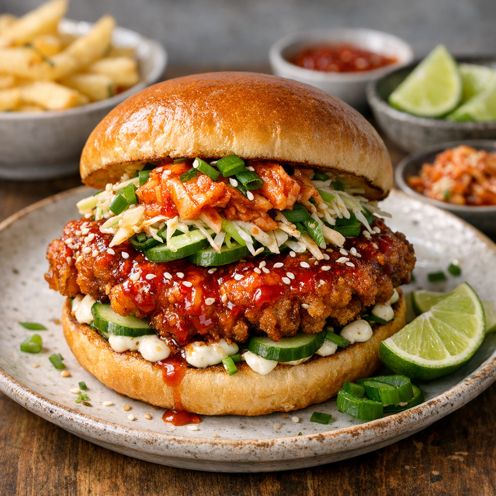 Crispy Chicken Burger 'Korean-Mediterranean Mashup'