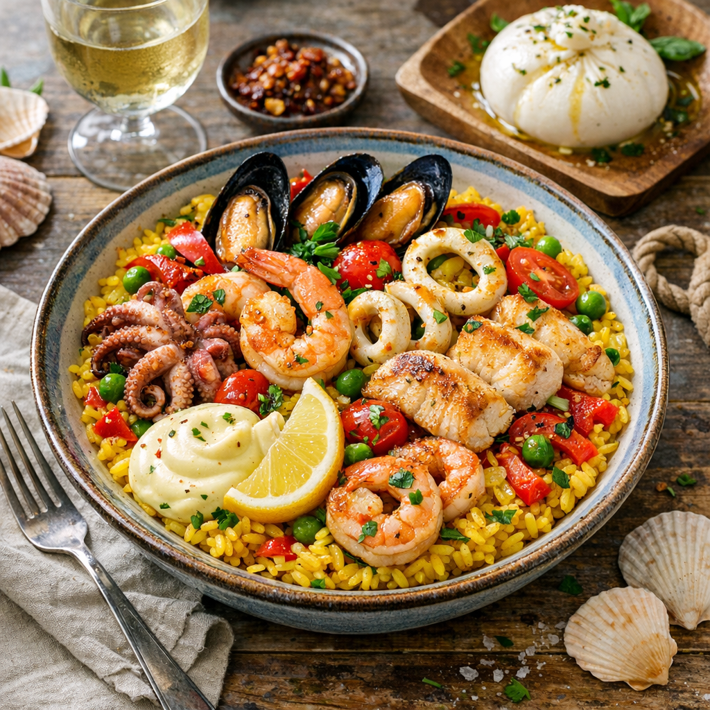 Mediterranean Seafood Paella Bowl (Anatolia Edition)
